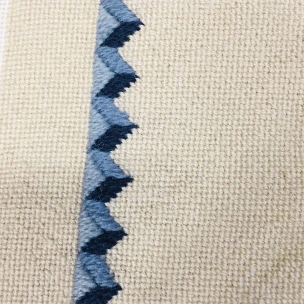 Handmade‎ Needlepoint Pillow Cover Blue Ivory Barn Star Grandmacore Cottagecore
